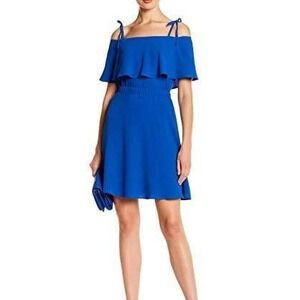Vince Camuto Blue Off‎ Shoulder Ruffle Dress Tie Strap Sleeveless - Size 10